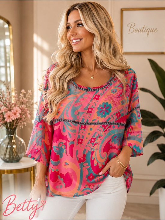 Tops - Pink Floral Paisley Scoop Neck Top